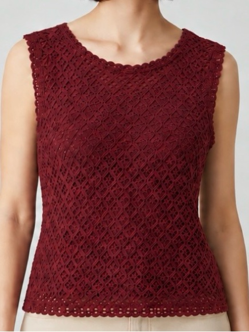 Merona Crochet Lace Sleeveless Tank Top - Wine -XS